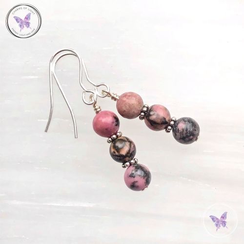 Rhodonite Triple Bead Earrings